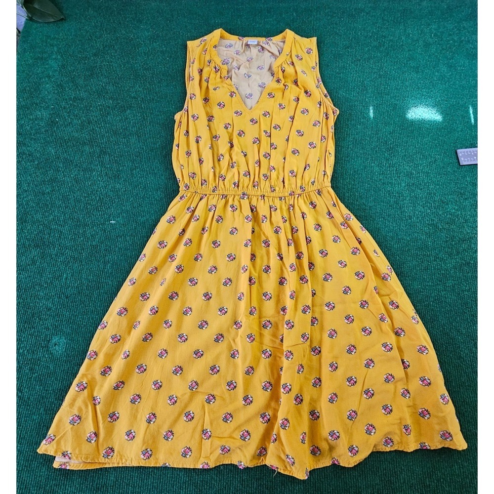 Old Navy Yellow Floral Sleeveless V Neck Smocked Waist Midi Dress XS